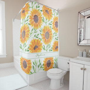 Custom Yellow Sunflower Pattern Shower Curtain