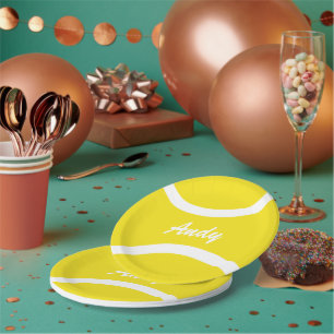 Custom yellow tennis ball BBQ party paper plates