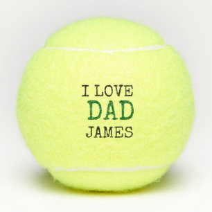 Custom yellow tennis balls with name Father's 