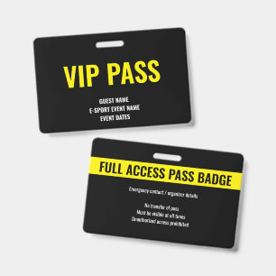 Custom Yellow VIP Guest Minimalist E-Sport Event ID Badge
