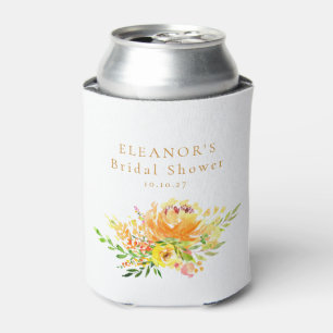 Custom Yellow Watercolor Floral Bridal Shower Can Cooler