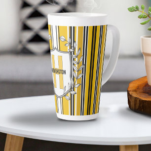 Custom Yellow White Black Stripes Latte Mug