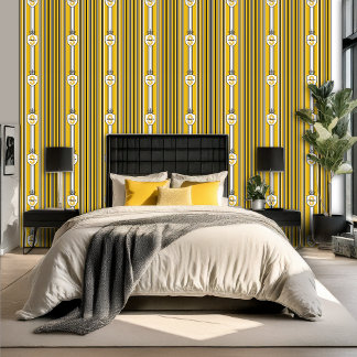 Custom Yellow White Black Stripes Wallpaper