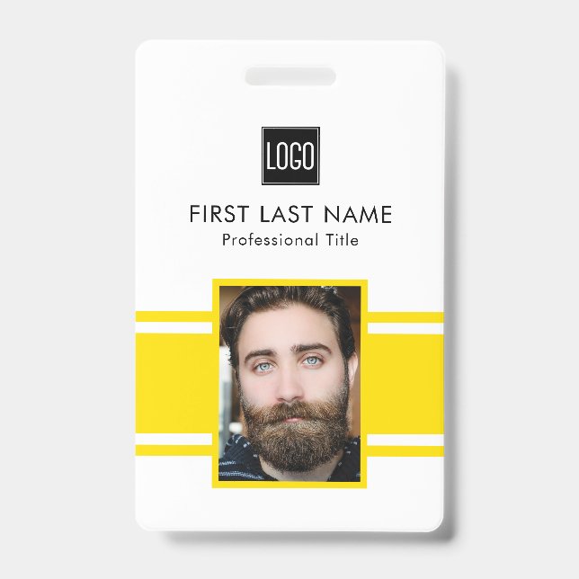 Custom Yellow & White Business ID Badge (Front)