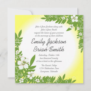 Custom yellow white hibiscus wedding invitations