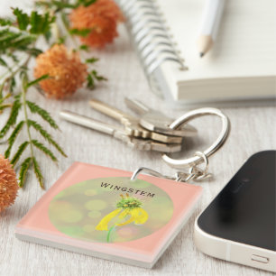 Custom Yellow Wingstem Wildflower Rose Pink Floral Key Ring