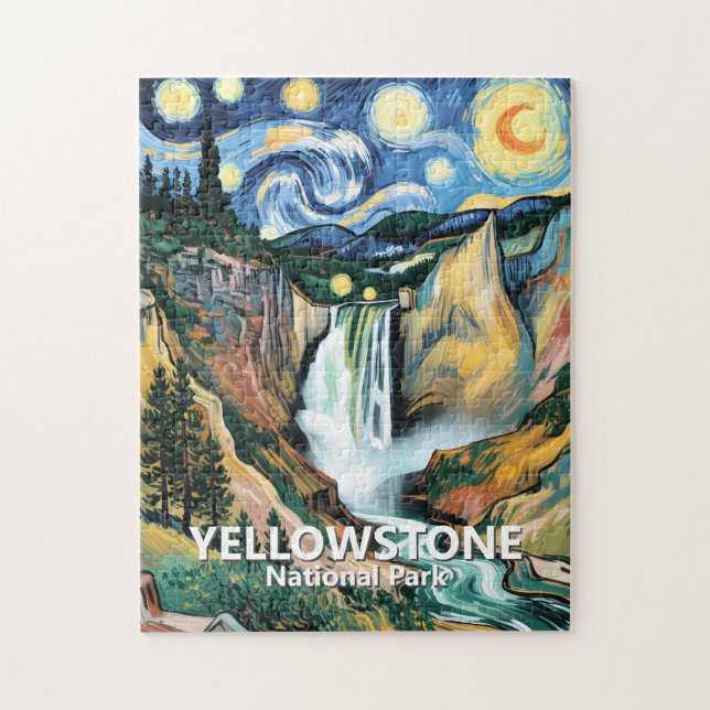 Custom Yellowstone Lower Falls Van Gogh Colorful Jigsaw Puzzle (Vertical)