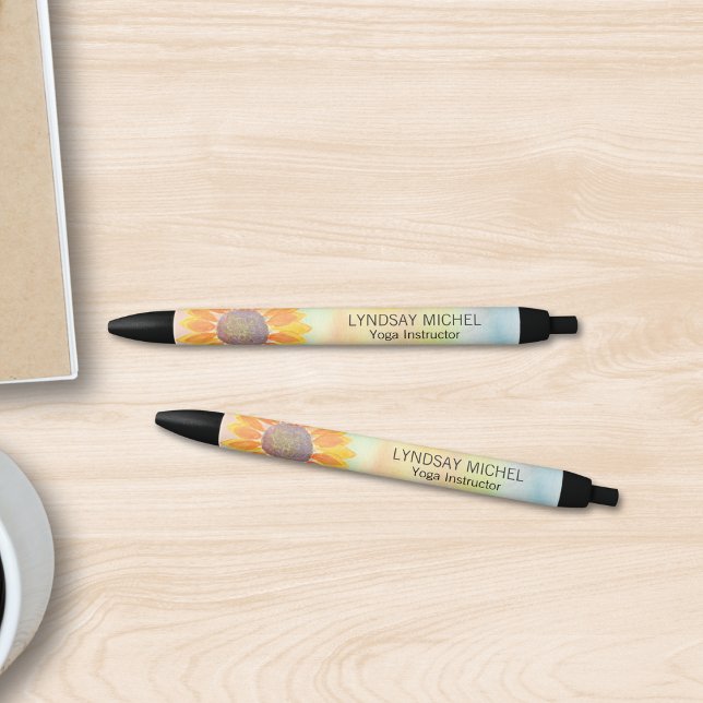 Custom Yoga Instructor Sunflower Black Ink Pen (Creator Uploaded)
