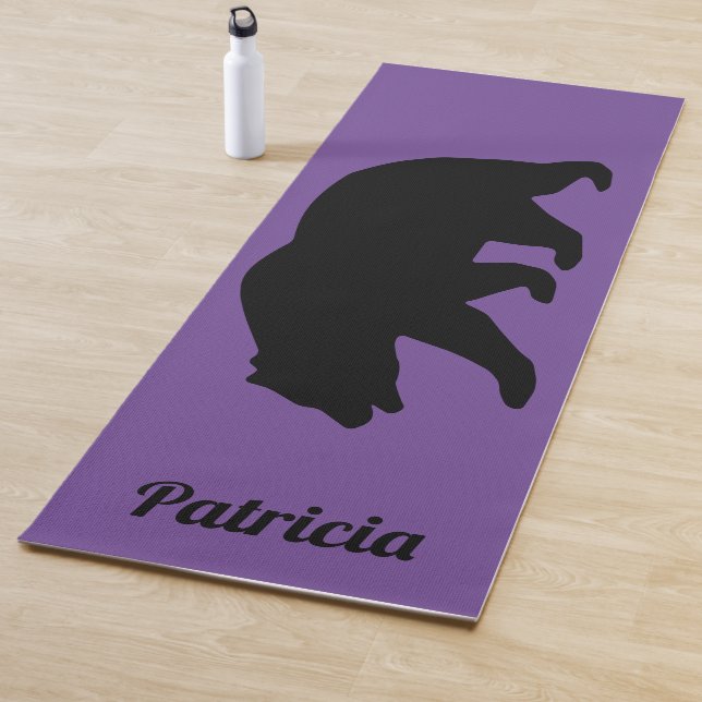 Custom yoga mat with big black bear silhouette (In Situ)