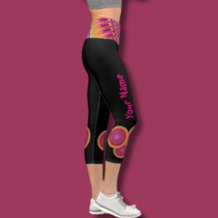Custom yoga pants black orange pink mandala