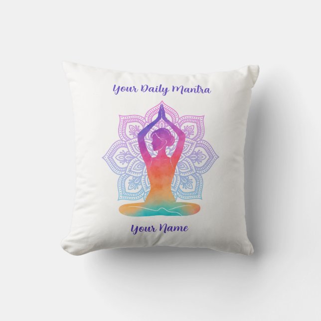 Custom Yoga Throw Pillow with Name & Mantra (Front)