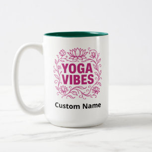 Custom Yoga Vibes Lotus Vines Two-Tone Coffee Mug