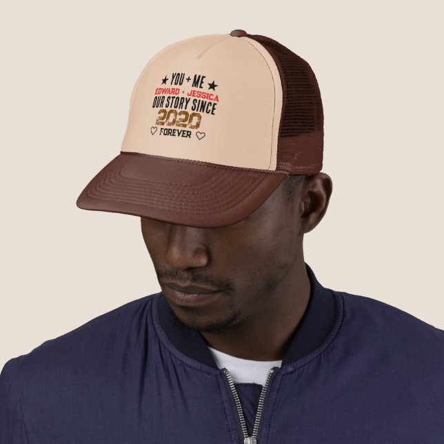 Custom You + Me Our Story Relationship Trucker Hat (In Situ)