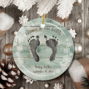Custom Your Baby's Foot Prints Snow Flakes Memory  Ceramic Tree Decoration