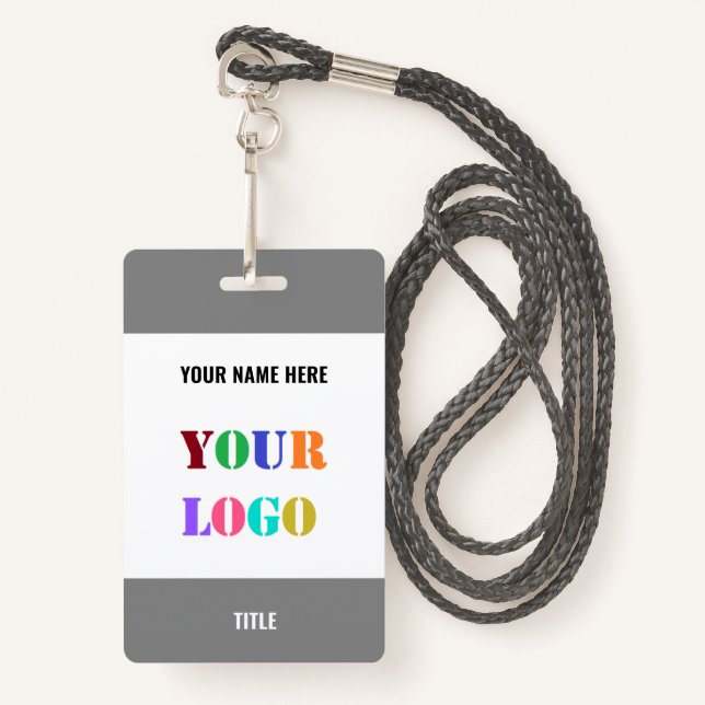 Custom Your Business Logo Name Badge Template ID Badge (Front with Lanyard)