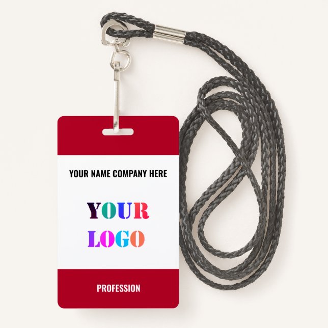 Custom Your Company Logo Info Name Business Badge ID Badge (Front with Lanyard)
