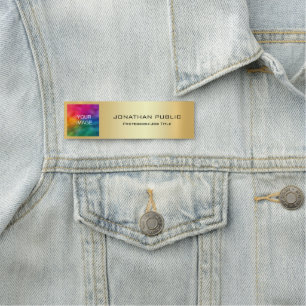 Custom Your Company Logo or Photo Stylish Gold Name Tag