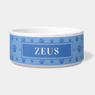 Custom Your Dog Name Blue Paws Ceramic Pet Bowl