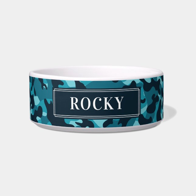 Custom Your Dog Name Personalise Bowl Blue Camo (Front)