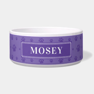 Custom Your Dog Name Purple Paws Ceramic Pet Bowl