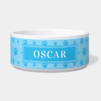 Custom Your Dog Name SkyBlue Paws Ceramic Pet Bowl