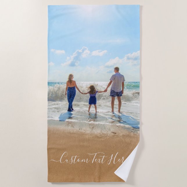 Custom Your Favourite Photo Beach Towel with Text (Front)