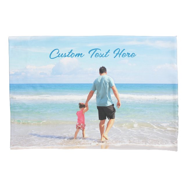 Custom Your Favourite Photo Pillow Case with Text (Front)