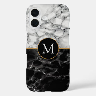 Custom Your Letter Black White Marble iPhone Cases