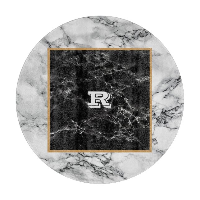 Custom Your Letter Faux Marble Cutting Board (Front)