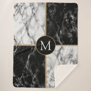 Custom Your Letter Sherpa Blanket Marble Design
