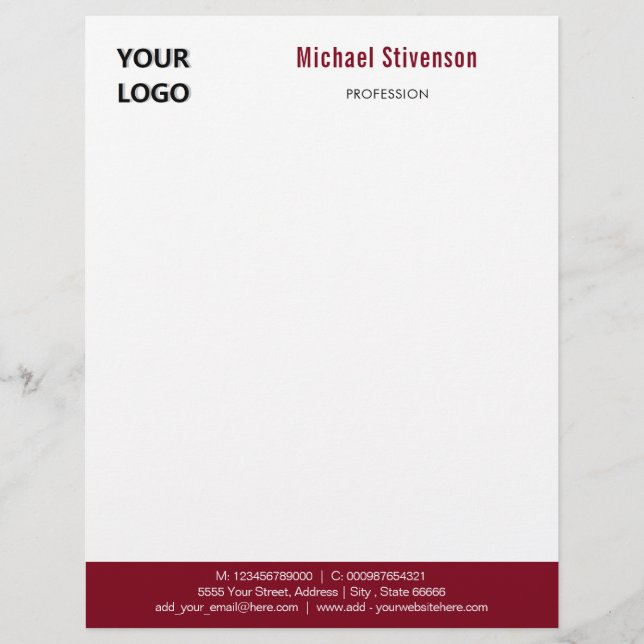 Custom Your Logo Name Text Info Letterhead (Front)