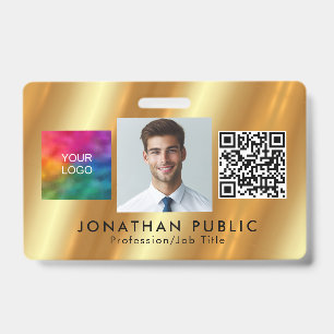 Custom Your Logo QR Code Employee Photo Gold ID Badge