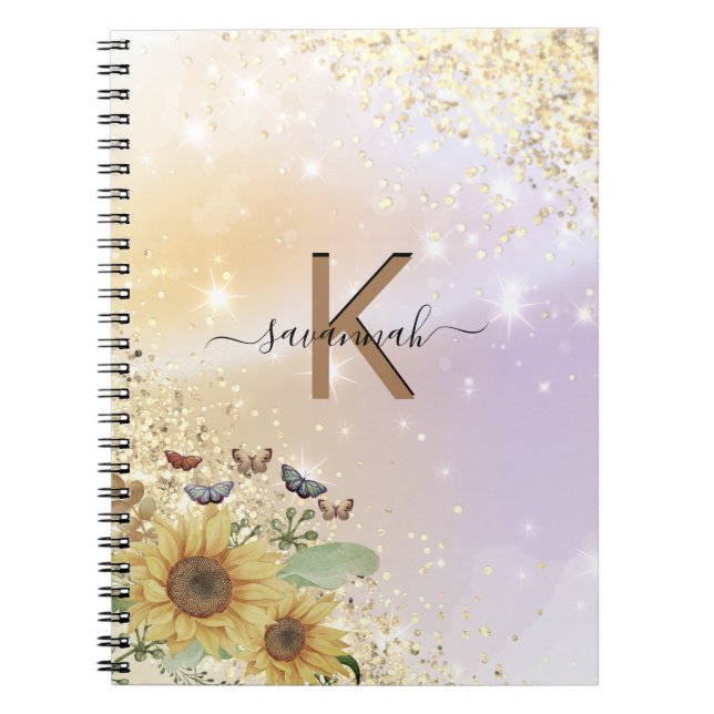 Custom Your Name Elegant Sunflower High School  Notebook (Front)