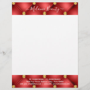 Custom Your Name Info Red Gold Diamonds Letterhead