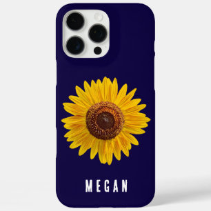 Custom Your Name Navy Blue Yellow Sunflower  iPhone 16 Pro Max Case