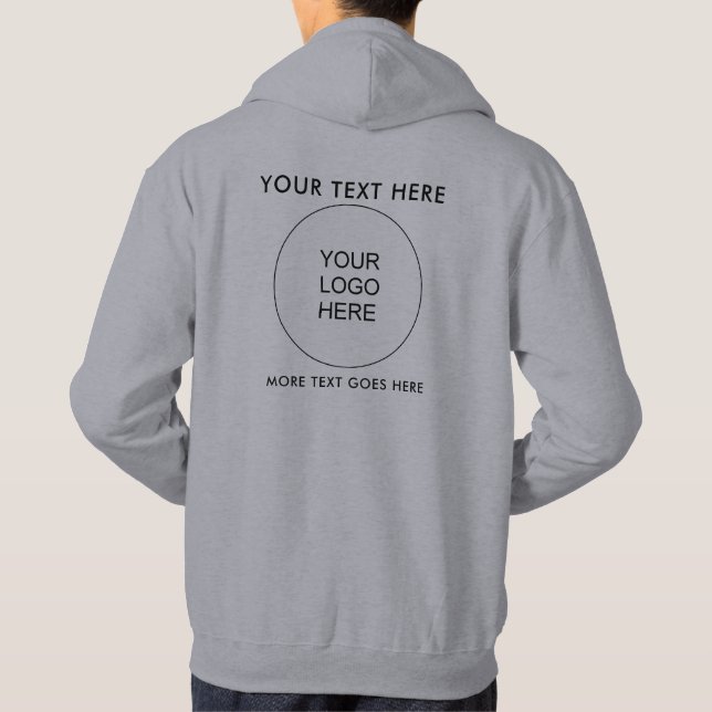Custom Your Own Logo Text Mens Double Sided Grey Hoodie (Back)