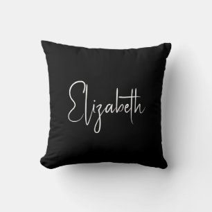 Custom Your Own Name Or Text Black White Script Cushion