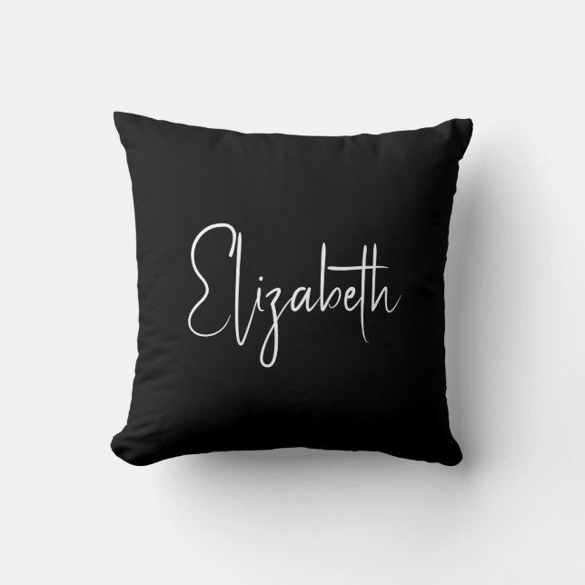 Custom Your Own Name Or Text Black White Script Cushion (Front)
