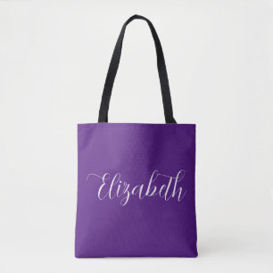Custom Your Own Name Script Template Royal Purple Tote Bag