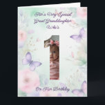 Custom Your Own Photo 1-Year Girl's Birthday Card<br><div class="desc">Celebrate her first birthday with a keepsake you can personalize in minutes. This sweet, pastel card features soft watercolor flowers and butterflies with a large “1” photo window on the front—just upload your favorite picture and it becomes the star of the design. All front and inside text is fully editable,...</div>