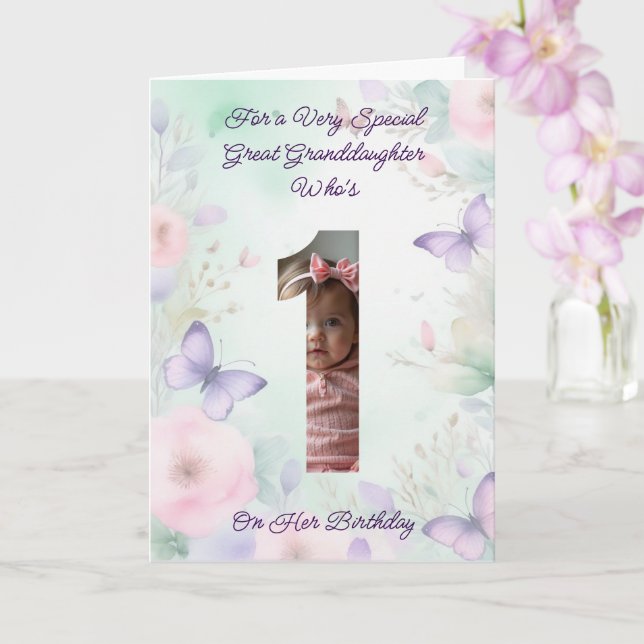 Custom Your Own Photo 1-Year Girl's Birthday Card (Orchid)