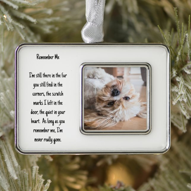 Custom Your Pet's Memorial Photo & Heartfelt Verse Silver Plated Framed Ornament (Creator Uploaded)