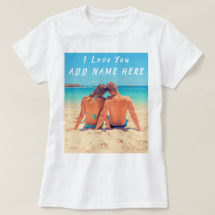Custom Your Photo and Name T-Shirt Text I Love You