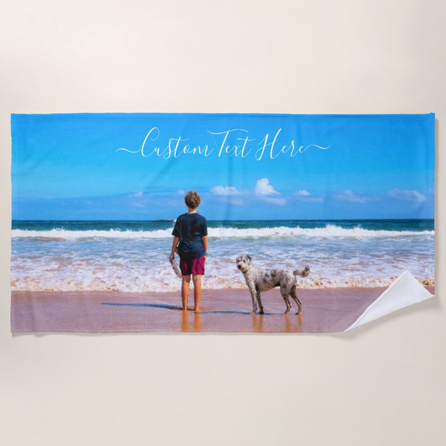 Custom Your Photo Beach Towel and Custom Text Name (Front)