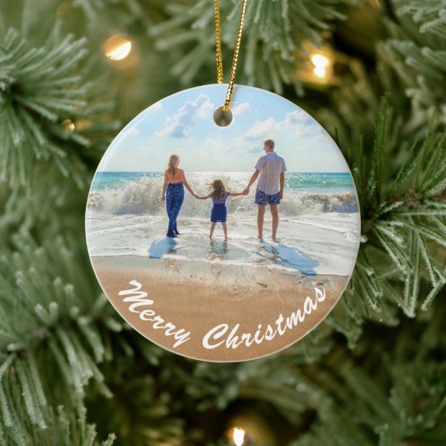 Custom Your Photo Christmas Ornament with Text (Tree)