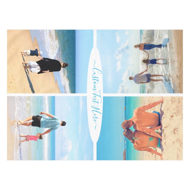 Custom Your Photo Collage Tablecloth with Text (Front (Horizontal))