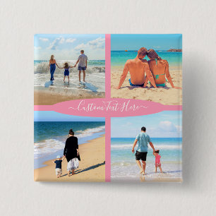 Custom Your Photo Collage Text Button Gift