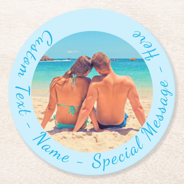 Custom Your Photo Paper Coaster with Text Name (Front)