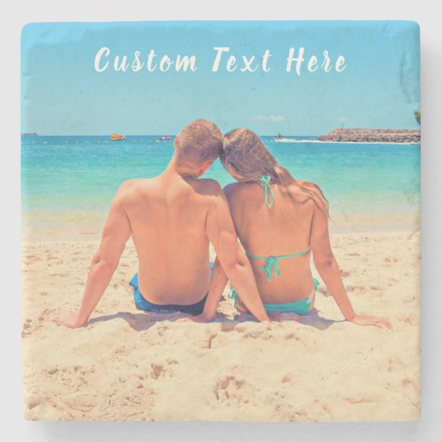 Custom Your Photo Stone Coaster Gift with Text (Front)