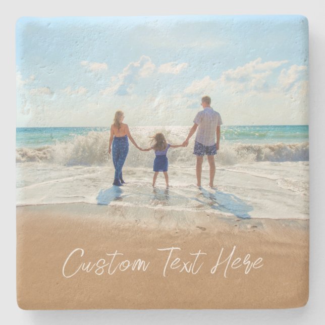 Custom Your Photo Stone Coaster with Text (Front)